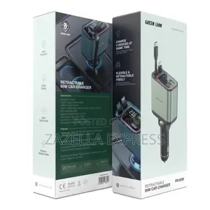 Green Lion 90W Car Charger With Retractable Cable / Multi Protection