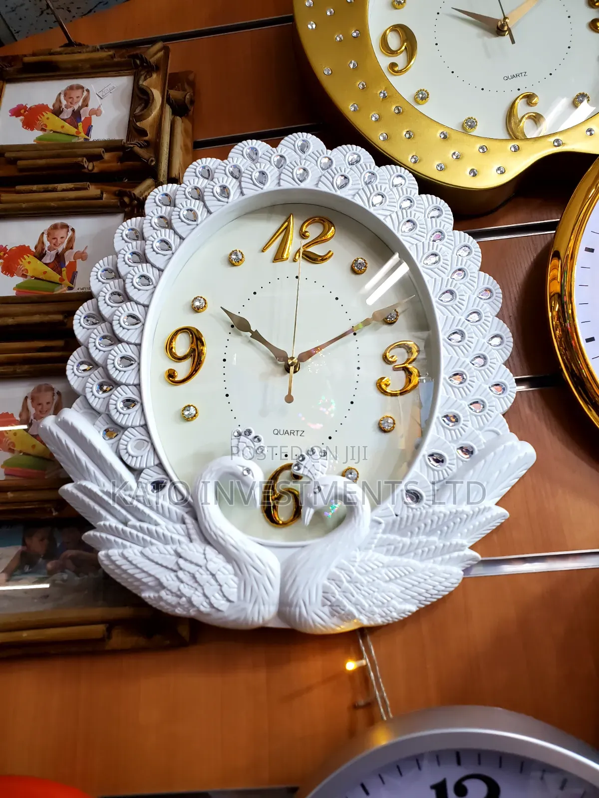 Crystal Swan and Peacock Decorative Wall Clock