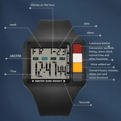 Digital Watch LED Night Light Stopwatch Calendar Alarm 30M Waterproof