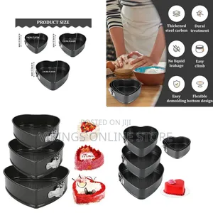 3 PCS Heart Shaped Cake Tins Set, Round Buckle Removable Bottom Baking