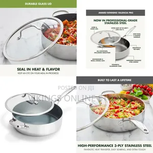 28cm Tri-Ply Stainless Steel 5QT Saute Pan With Lid, Induction