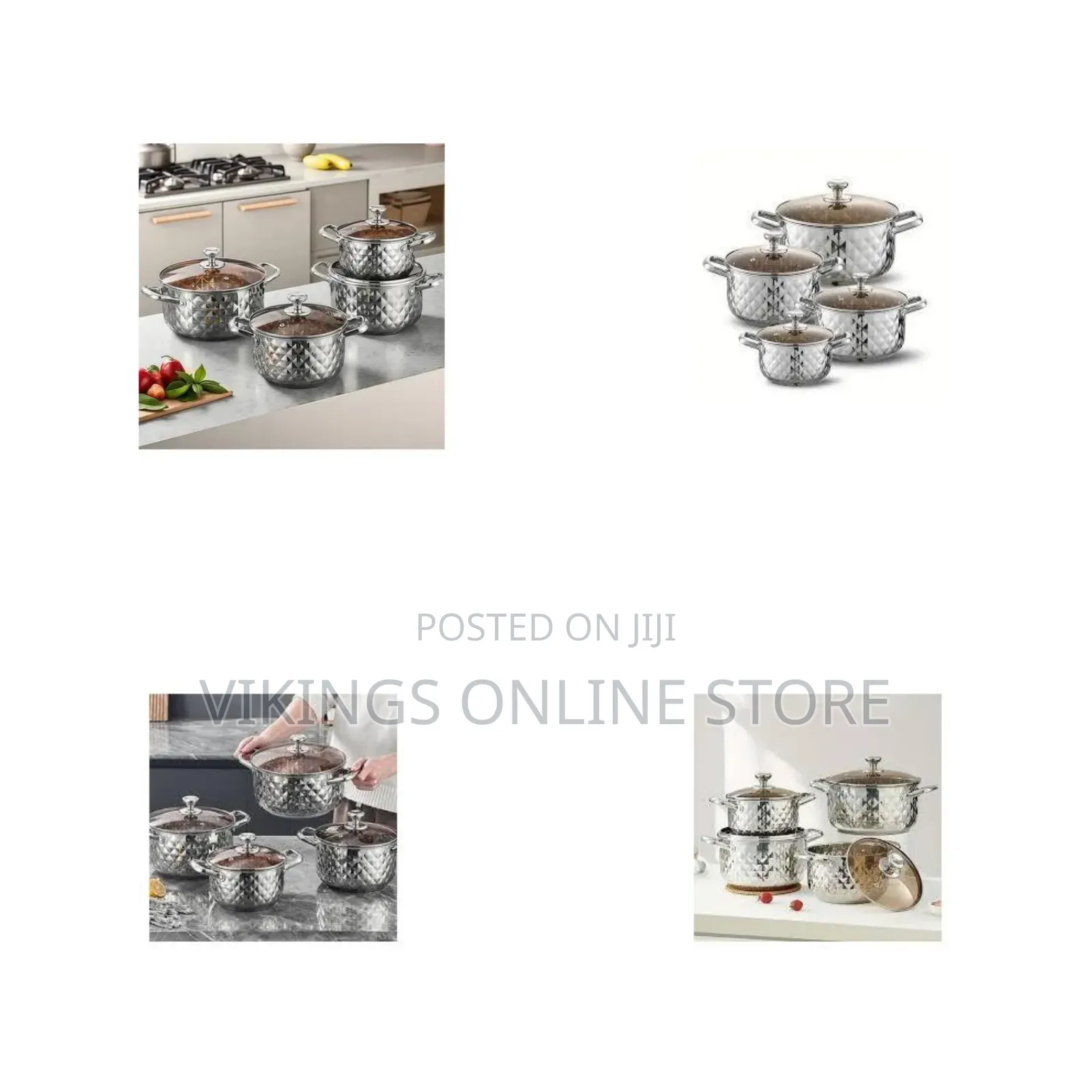 8 Piece of Thickened Stainless Steel Pot Set, Diamond Patterned