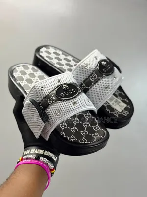 Black Gucci-Inspired Monogram Platform Slides