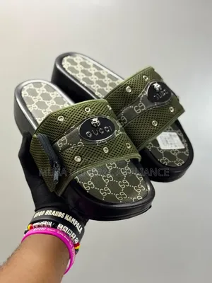 Black Gucci-Inspired Monogram Platform Slides