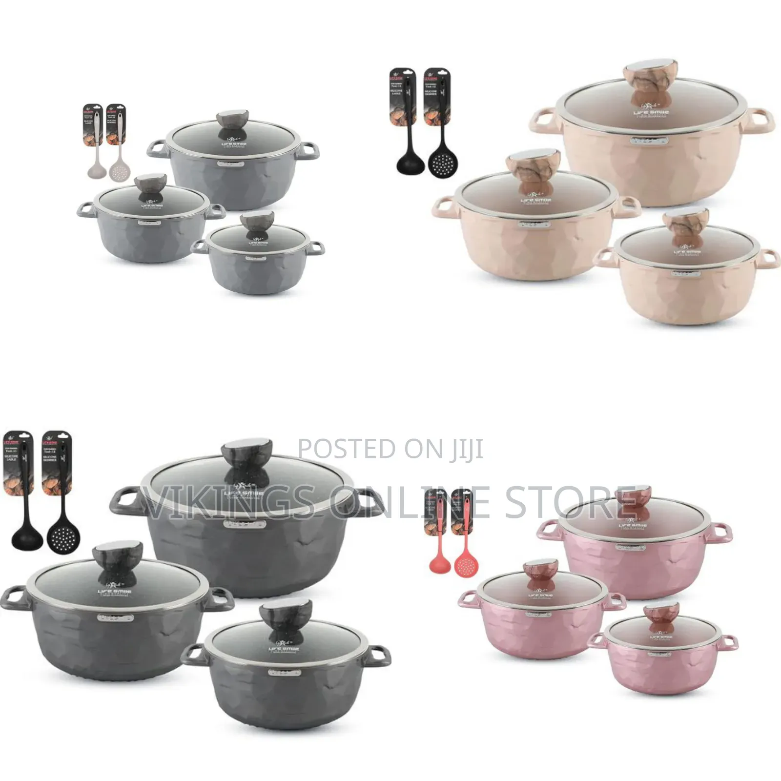 Life Smile 8 Pieces Cookware Set Induction Base Granite Non Stick