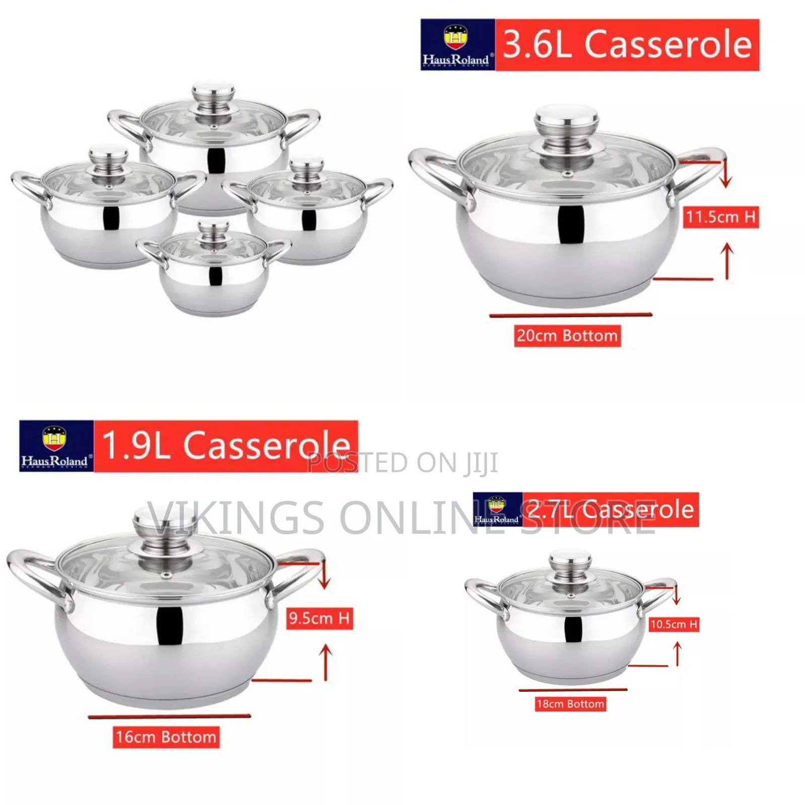 4 PC 16,18, 20,24CM Stainless Steel Saucepans Cooking Pots- Silver