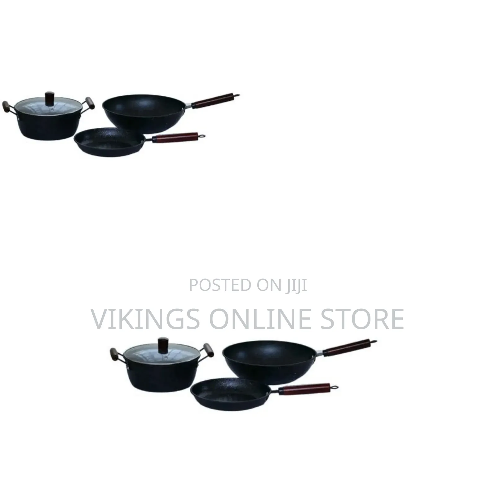 3 Piece Non-Stick Saucepan, Frying Pan, Wok Cookware - Black