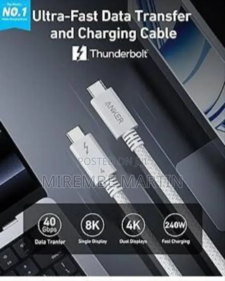 Anker Prime TB5 Cable, 3.3 FT USB C to USB C, 240W Fast Charging