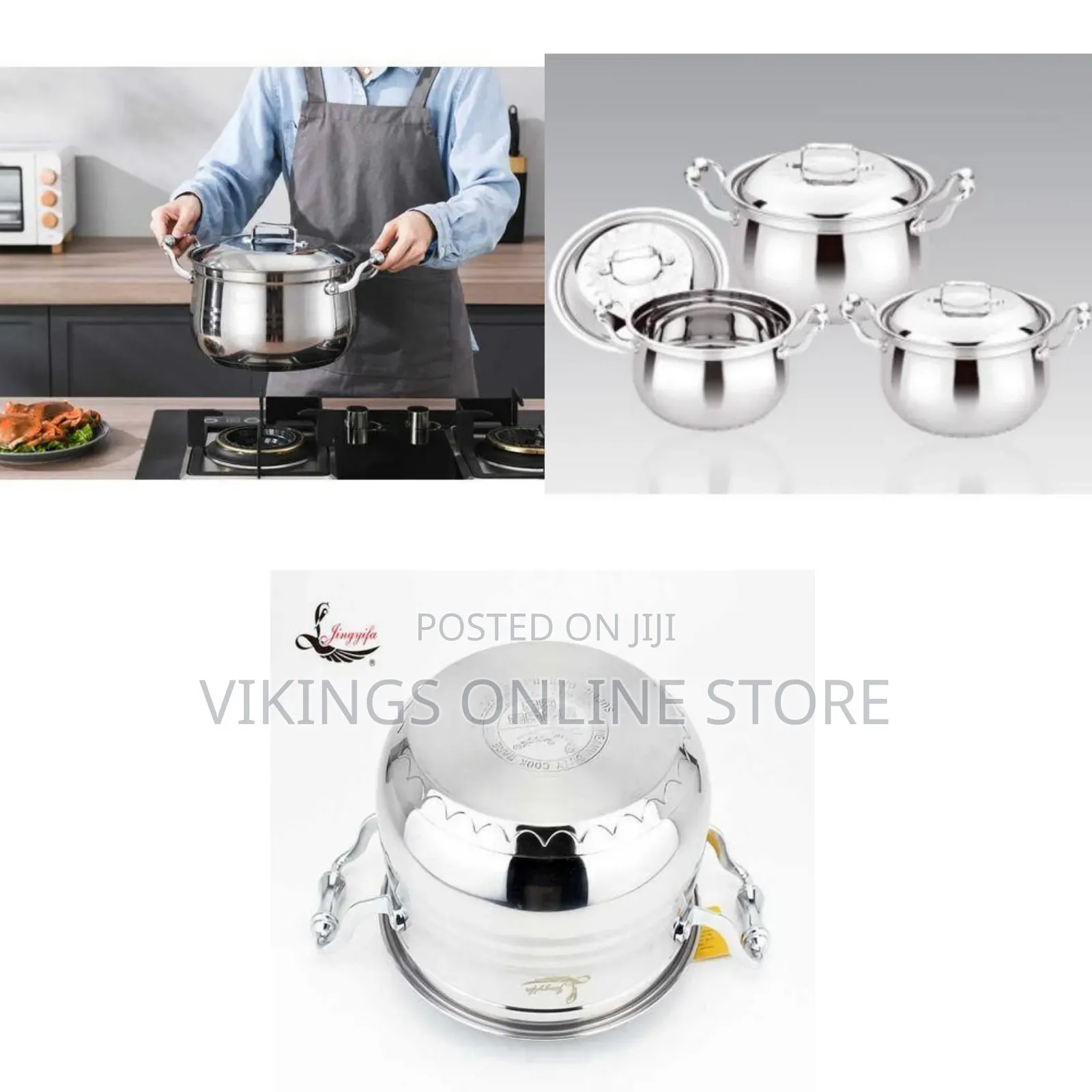 6 Piece 18,20 22CM Stainless Steel Saucepans Cooking Pots- Silver