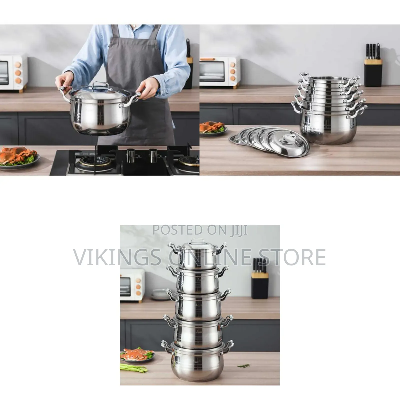 10 PC 22, 24, 26,28,30CM Stainless Steel Saucepans Cooking Pots- Silve