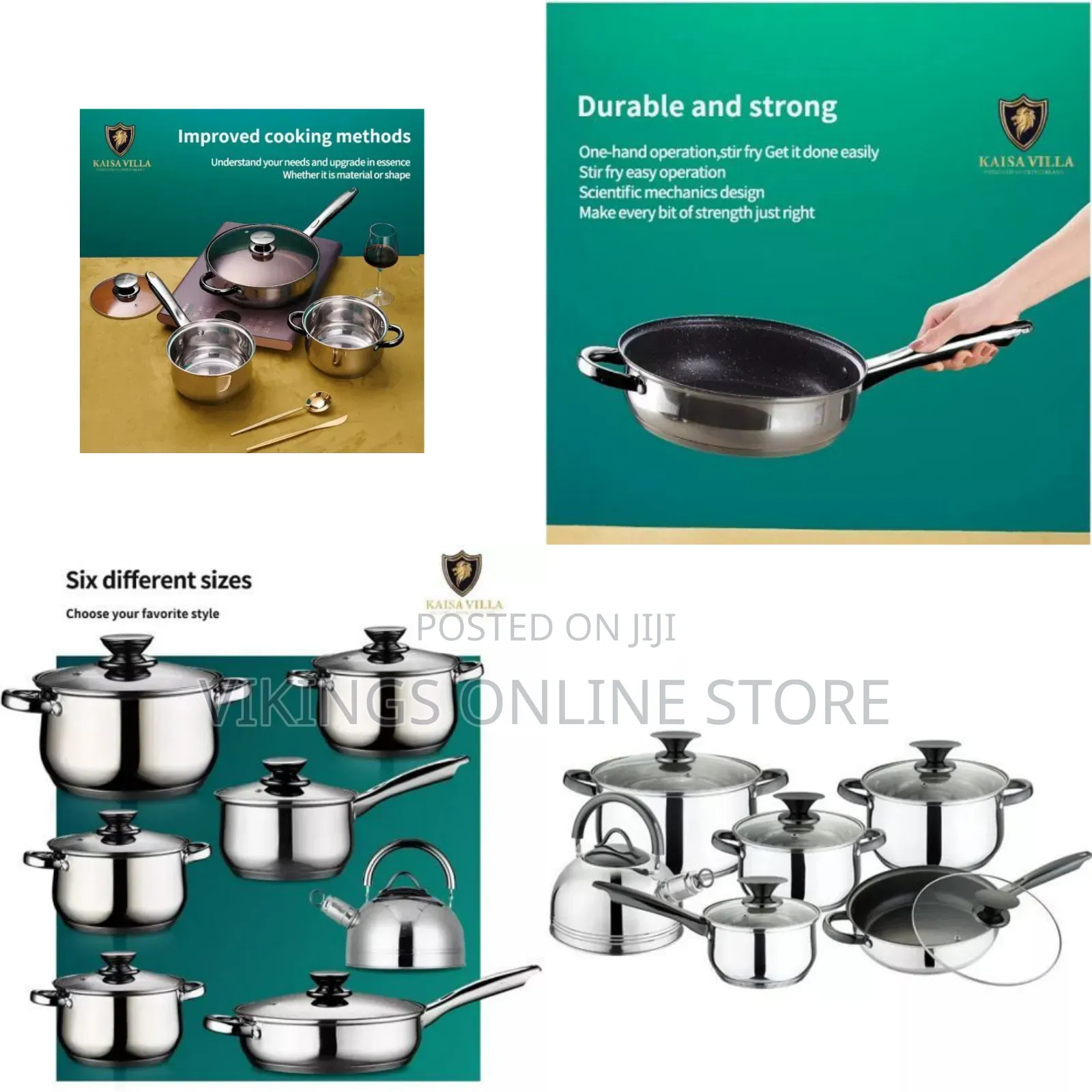 12 PC Steel Pots Kettle Frying Pan Saucepans Cookware, Silver, Black