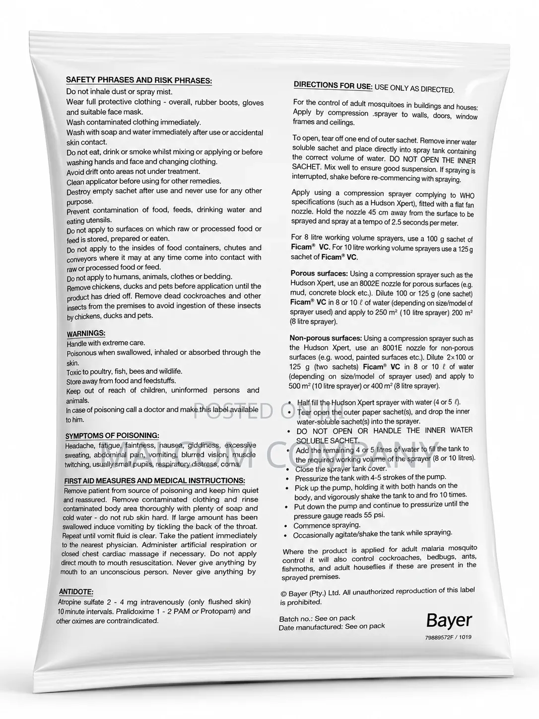 Ficam Vc a Mosquitoes Insecticides From Bayer 100g