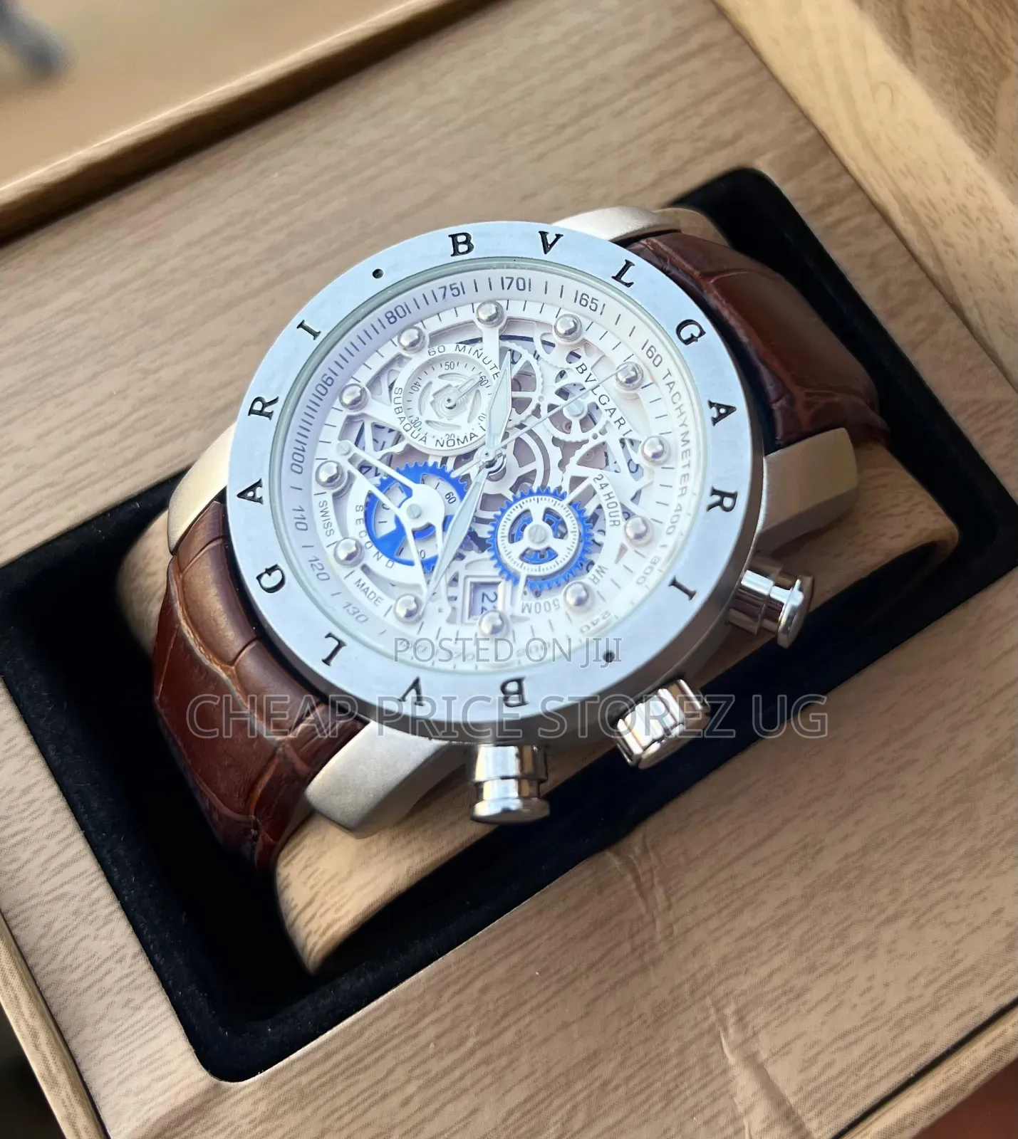 BVLGARI Argenté , Bracelet Cuir Marron