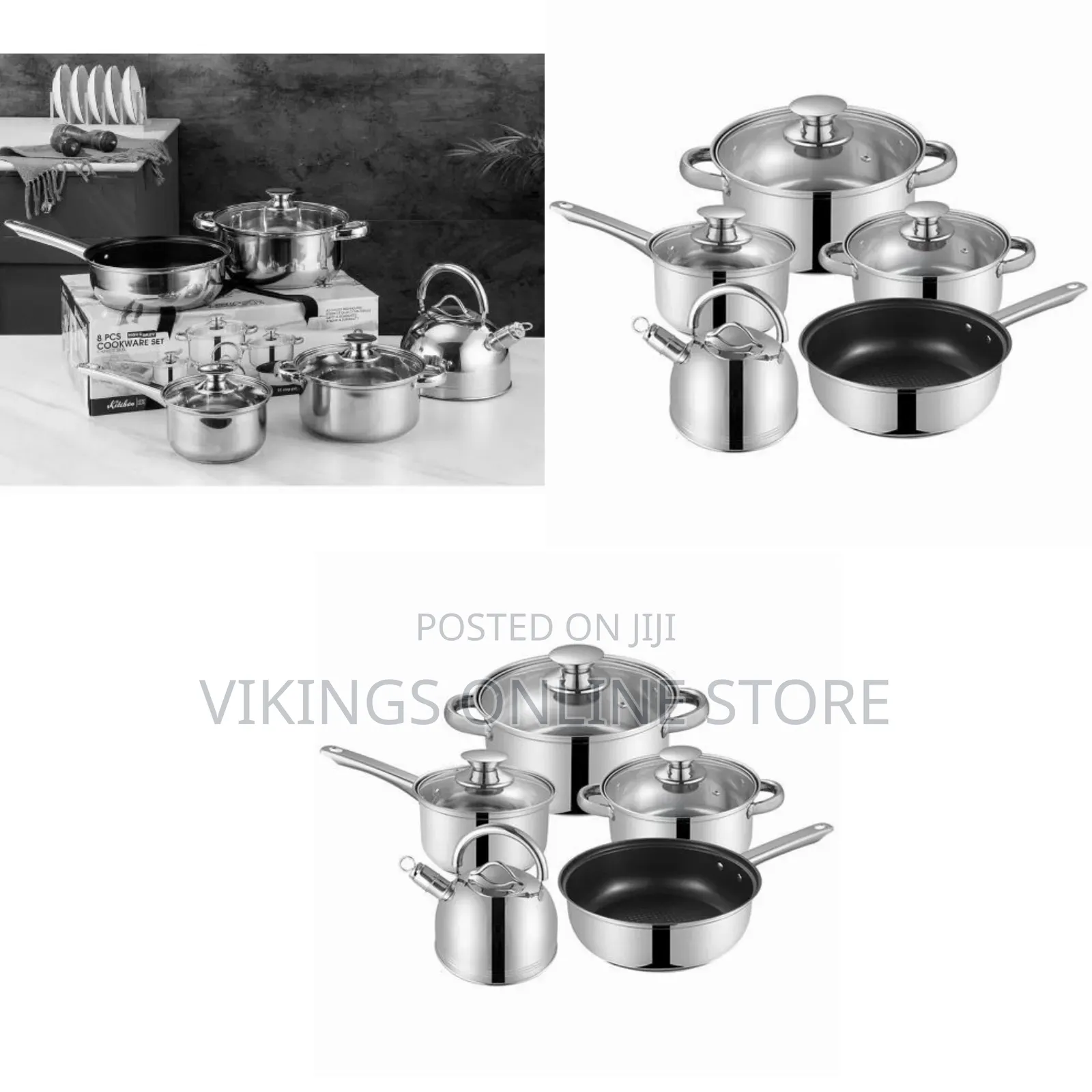 8PC Stainless Steel Saucepans Cookware Pots With Kettle and Frying Pan