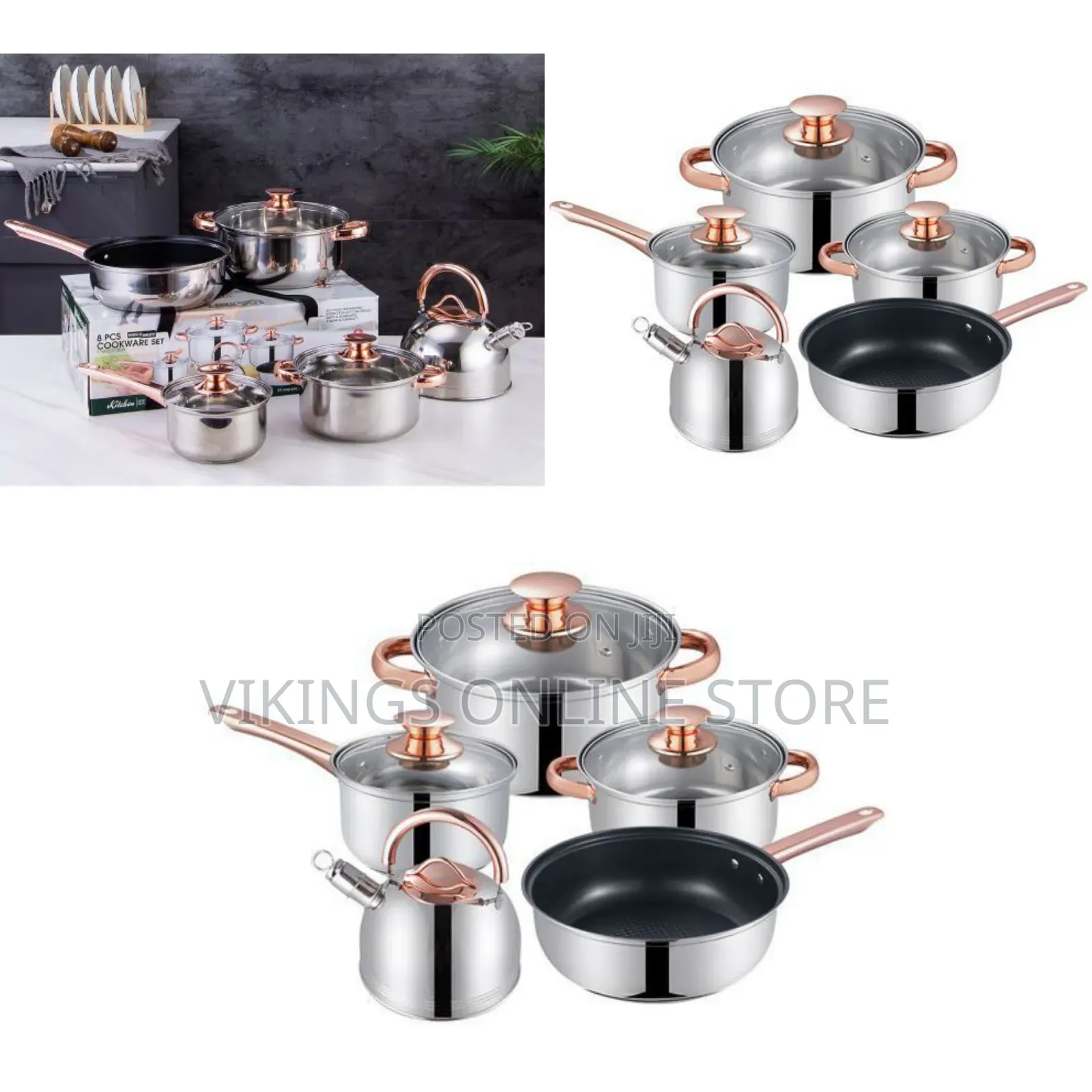 8 PC Stainless Steel Saucepans Cookware Pots With Kettle and Frying