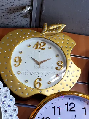 Gold Apple-Shaped Quartz Wall Clock Is Adorned Wall Clock