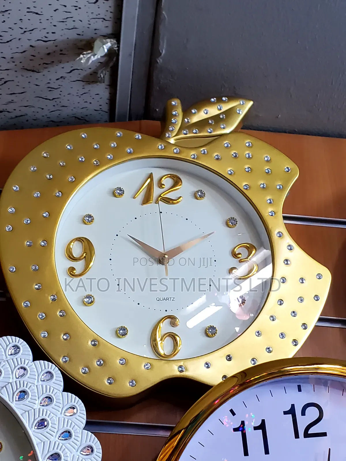 Gold Apple-Shaped Quartz Wall Clock Is Adorned Wall Clock