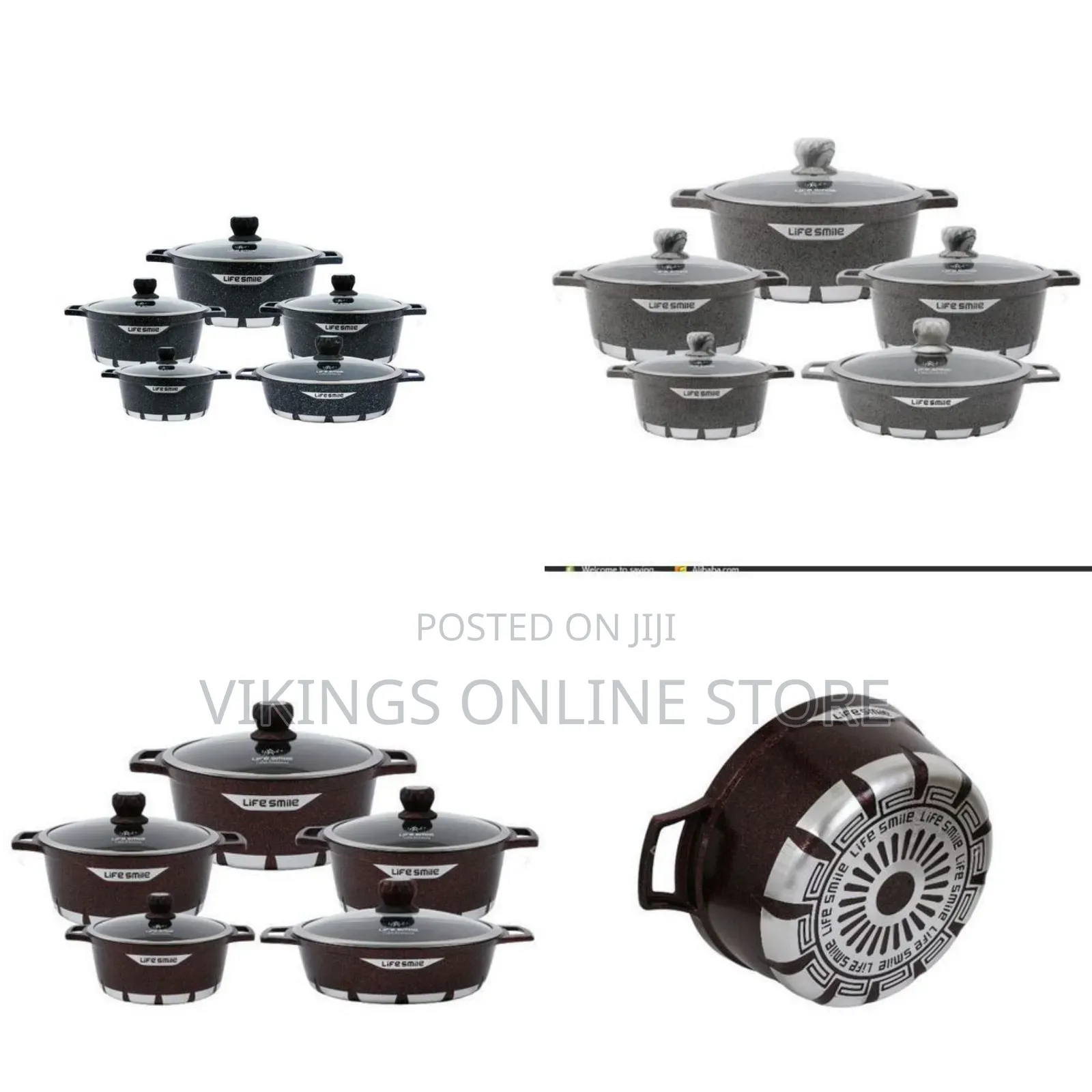 Life Smile 10PC Granite Coated Non-Stick Serving Dishes Saucepans