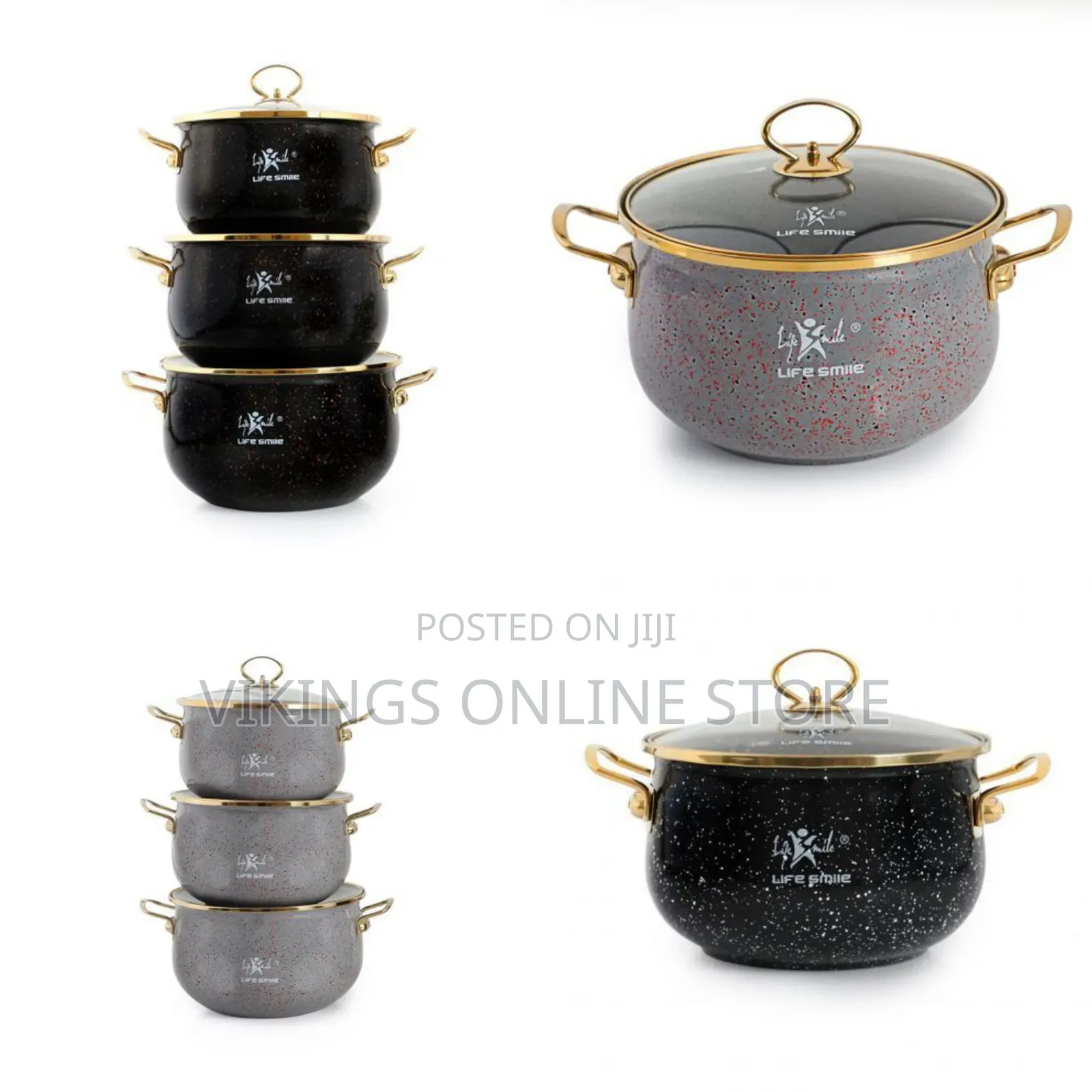 Life Smile 6 Pieces of Granite Non-Stick Enamel Serving/Saucepans