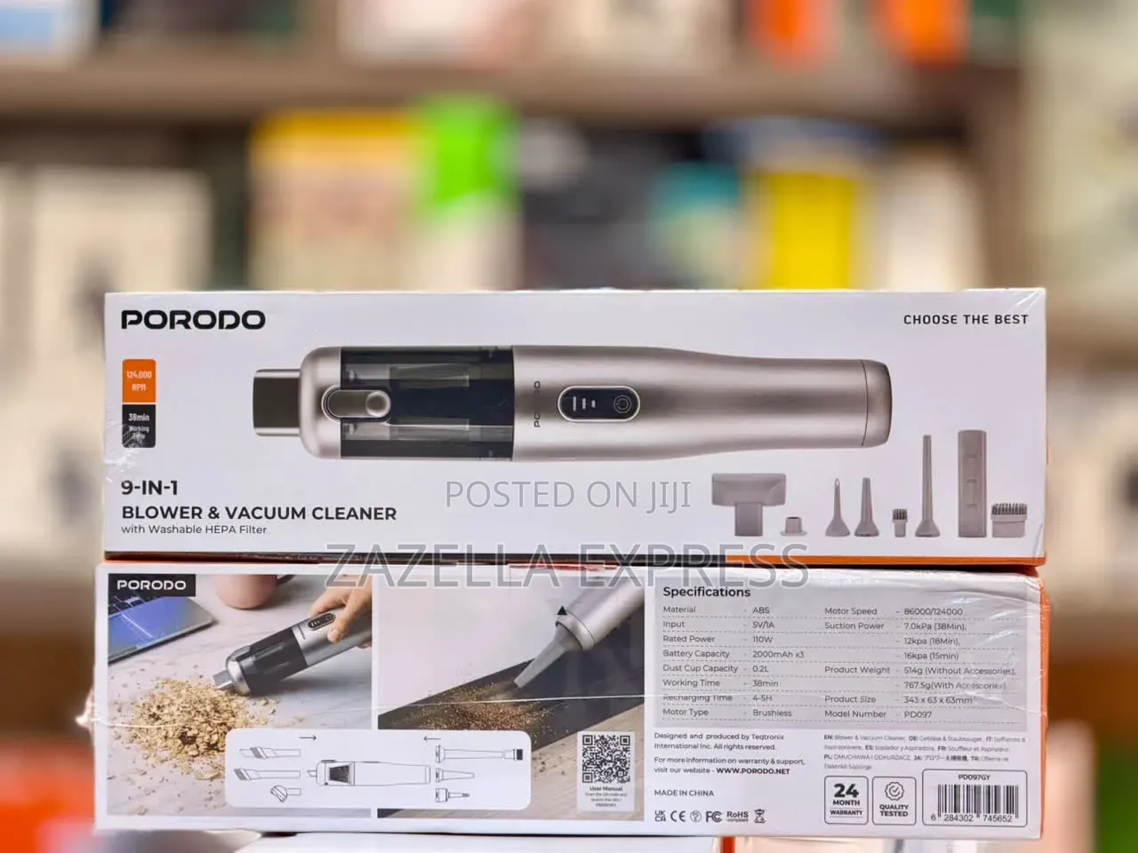 Porodo 9in1 Blower Vacuum Cleaner With Washable HEPA Filter