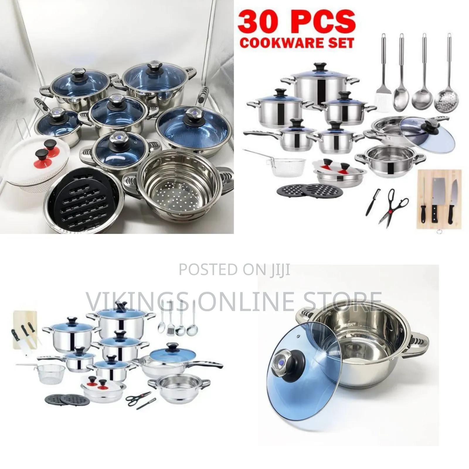 30 Piece Heavy Stainless Steel Saucepans Cookware Pots, Silver