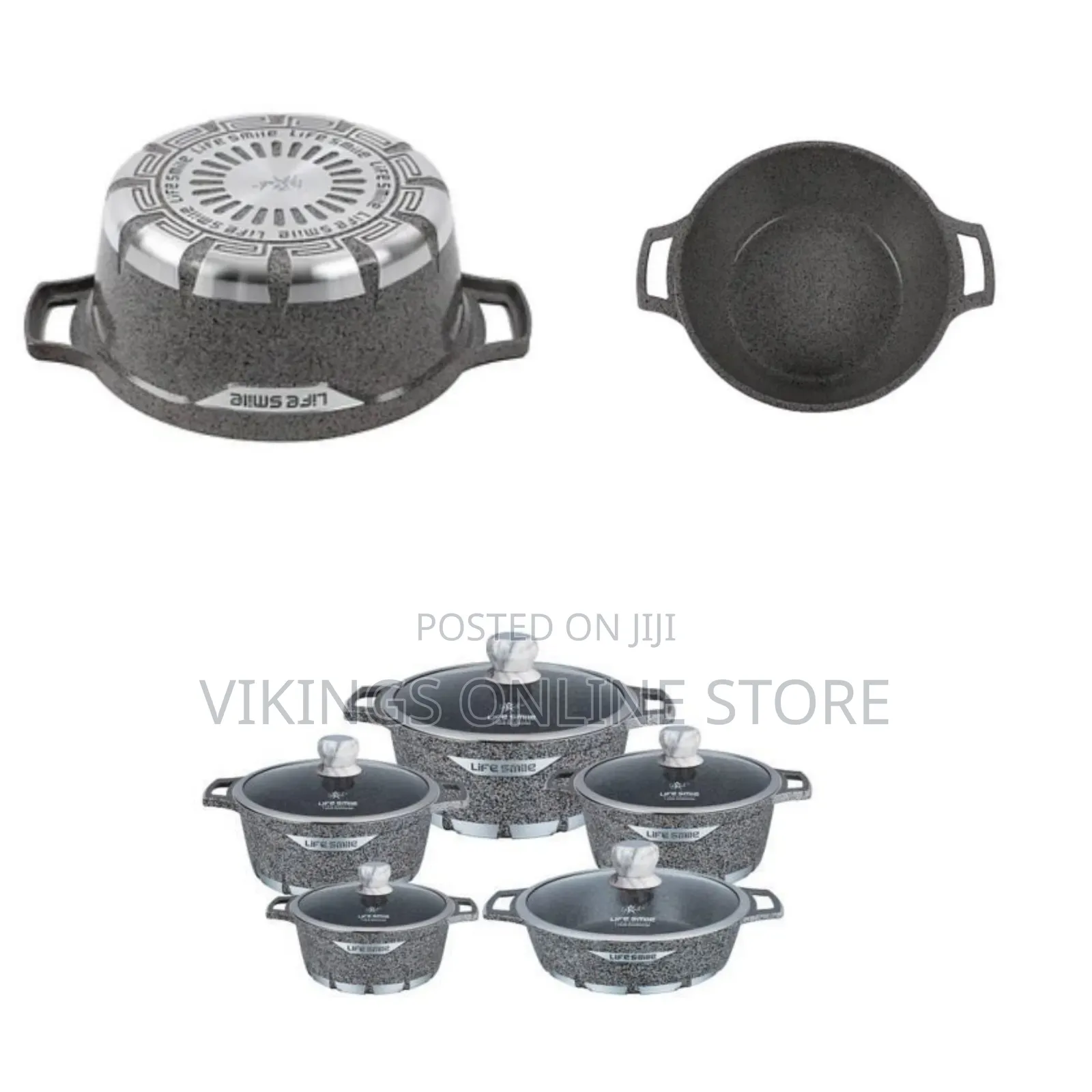 Life Smile 5 Piece Non-Stick Saucepan Cookware-Grey