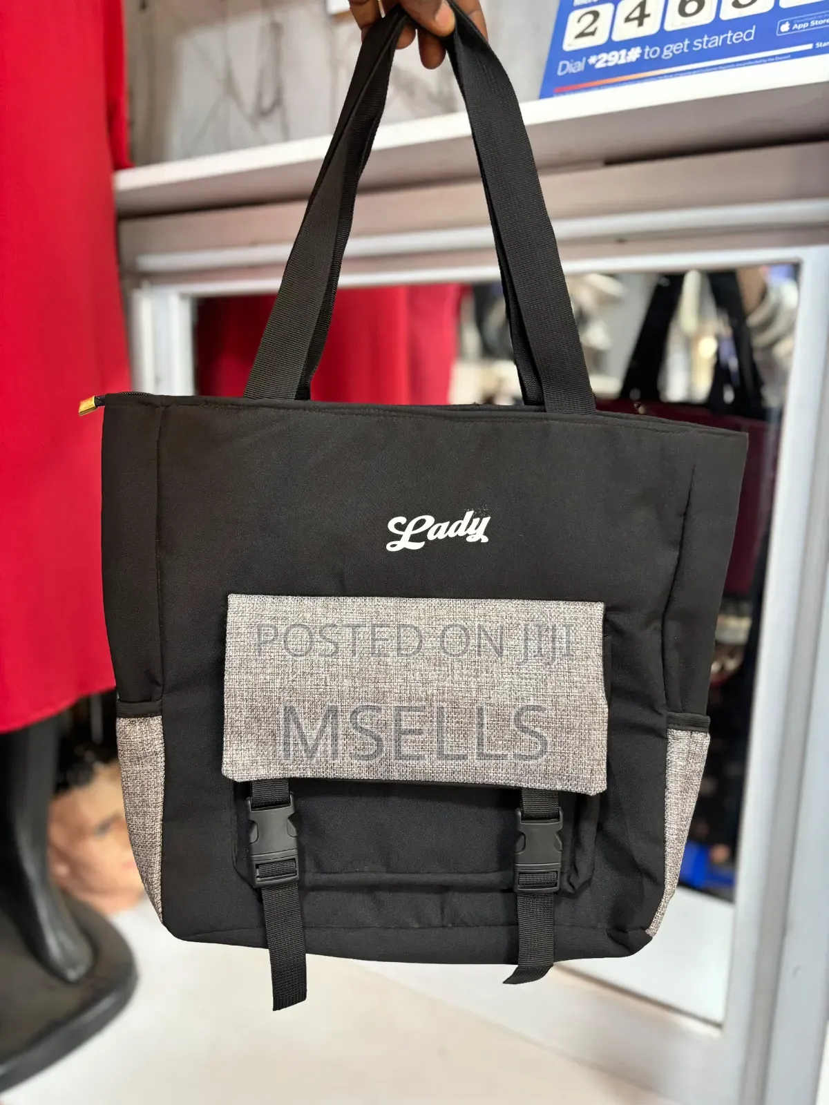 Canvas Fabric Tote Bag (Black)