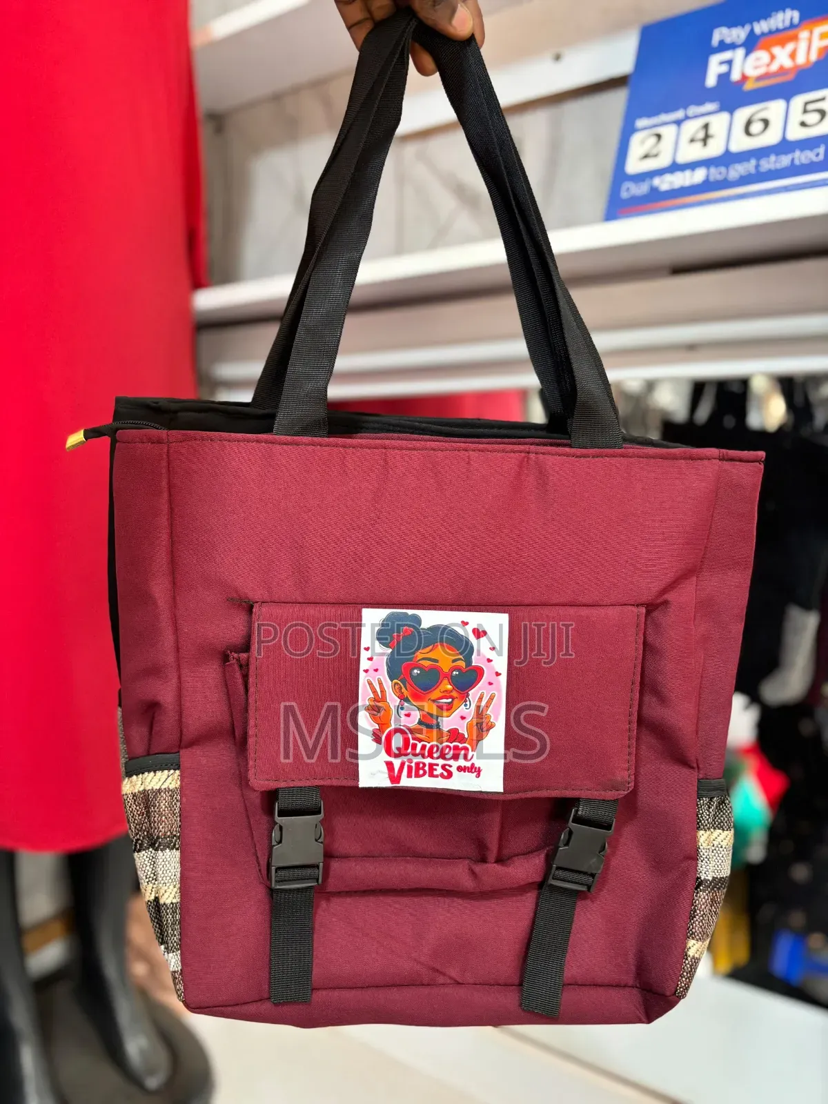 Canvas Fabric Tote Bag (Burgundy)