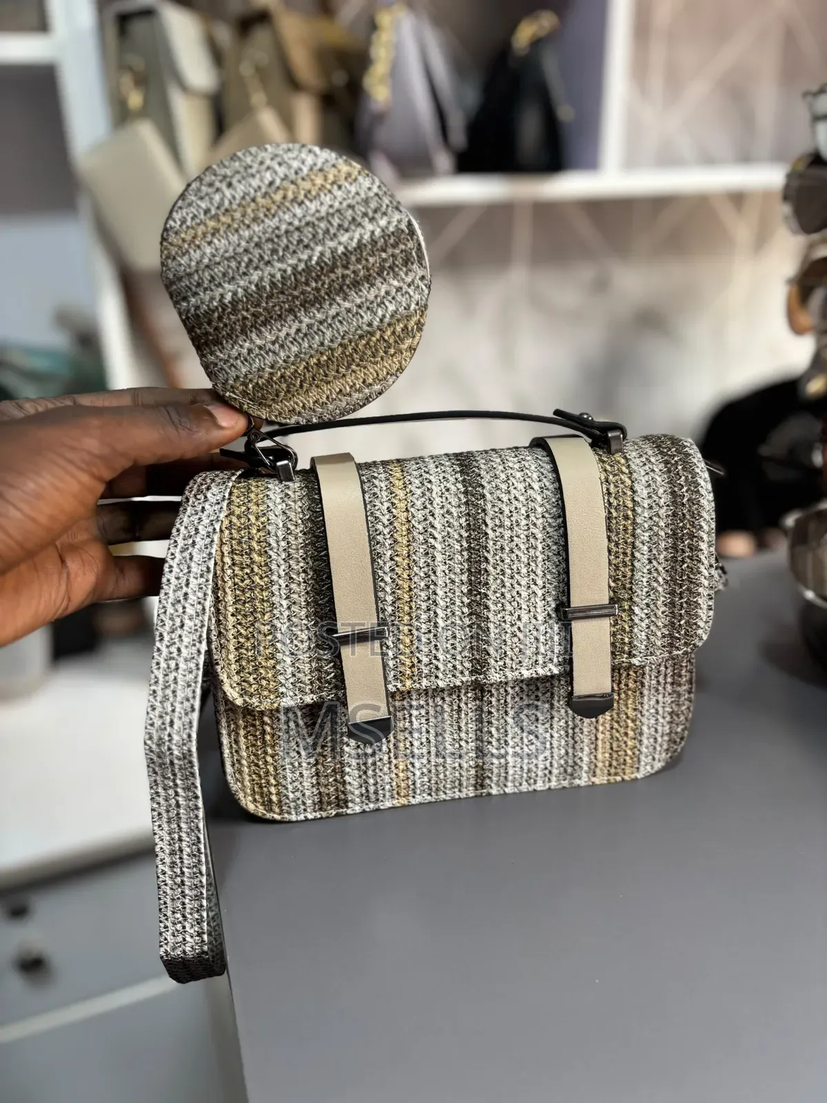 Woven Grey Hand Bag