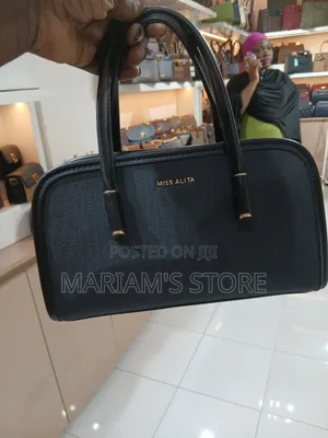 Black Textured Miss Alita Structured Handbag With Dual Top Handles