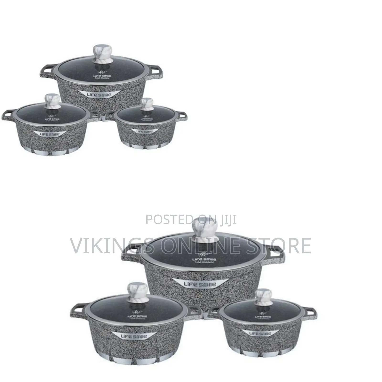 Life Smile 3 Piece Lifesmile Non-Stick Saucepan Cookware Pots, Grey