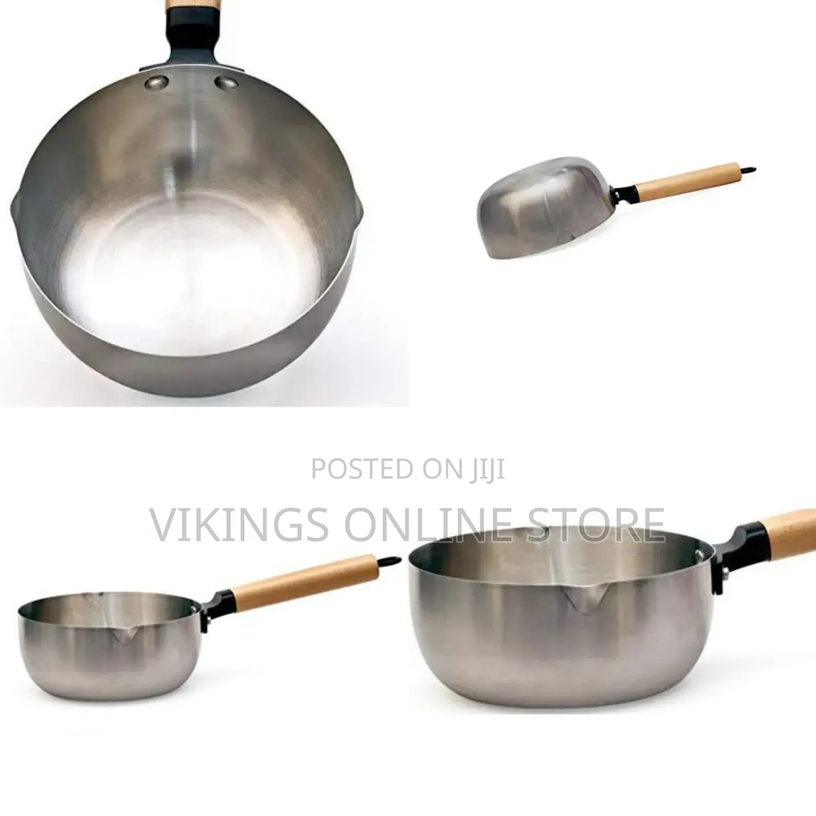 Stainless Steel Deep Wok Saucepan an With Wooden Handle 18cm - Silver
