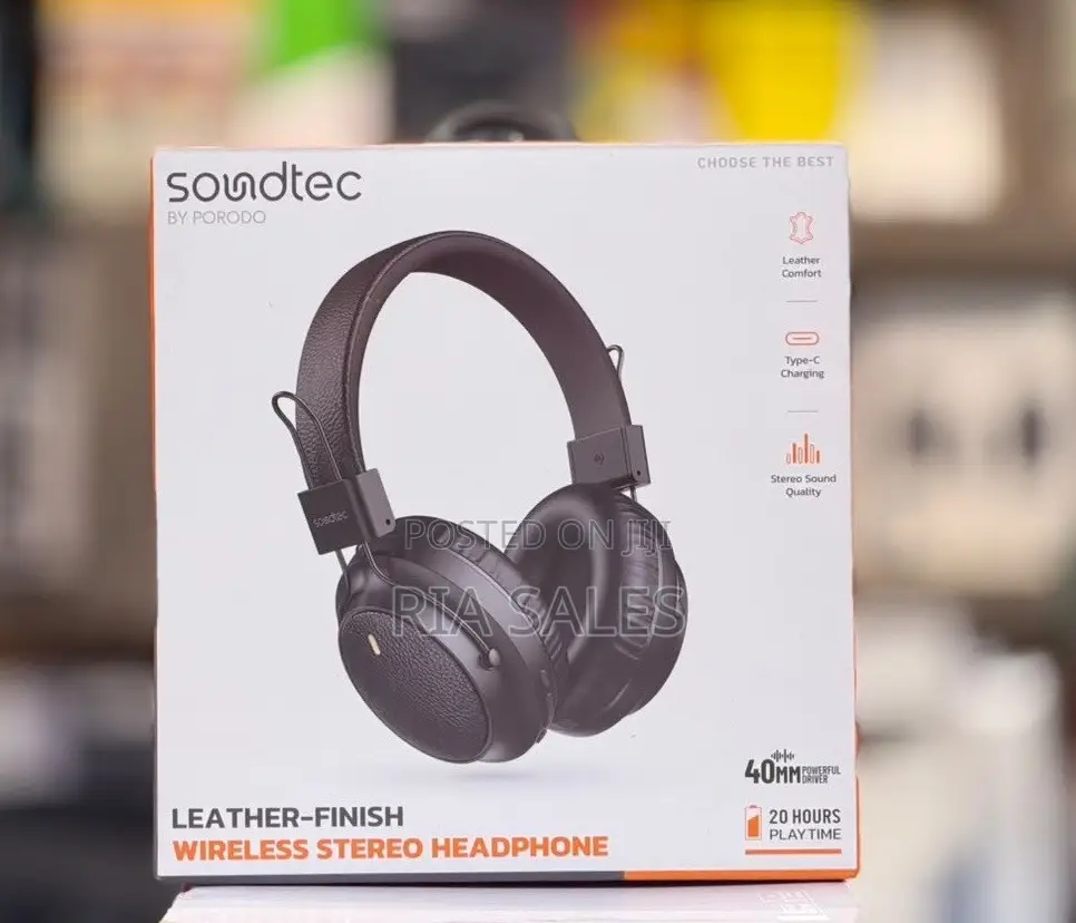 Porodo Soundtec Leather-Finish Wireless Stereo Headphone