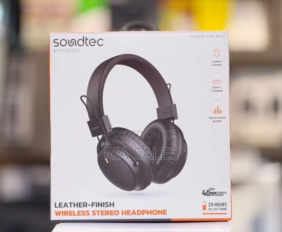 Porodo Soundtec Leather-Finish Wireless Stereo Headphone