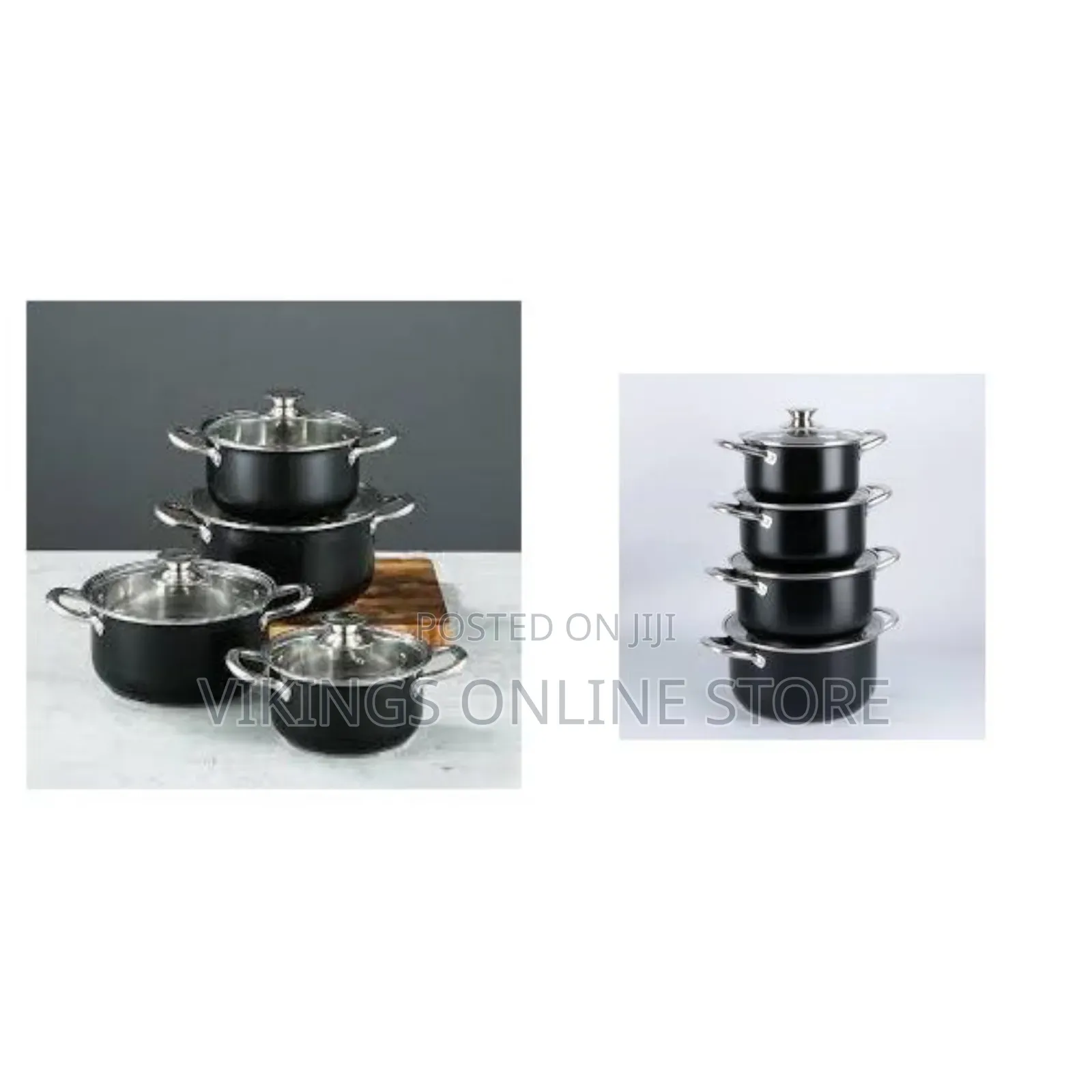 8 PC Non-Stick Saucepans Cookware Dishes Pots Cooking Pans -Black