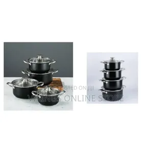8 PC Non-Stick Saucepans Cookware Dishes Pots Cooking Pans -Black