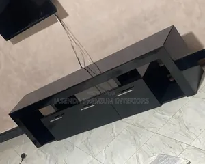 TV Stand 1.5m Wood Black Doors | Low TV Table