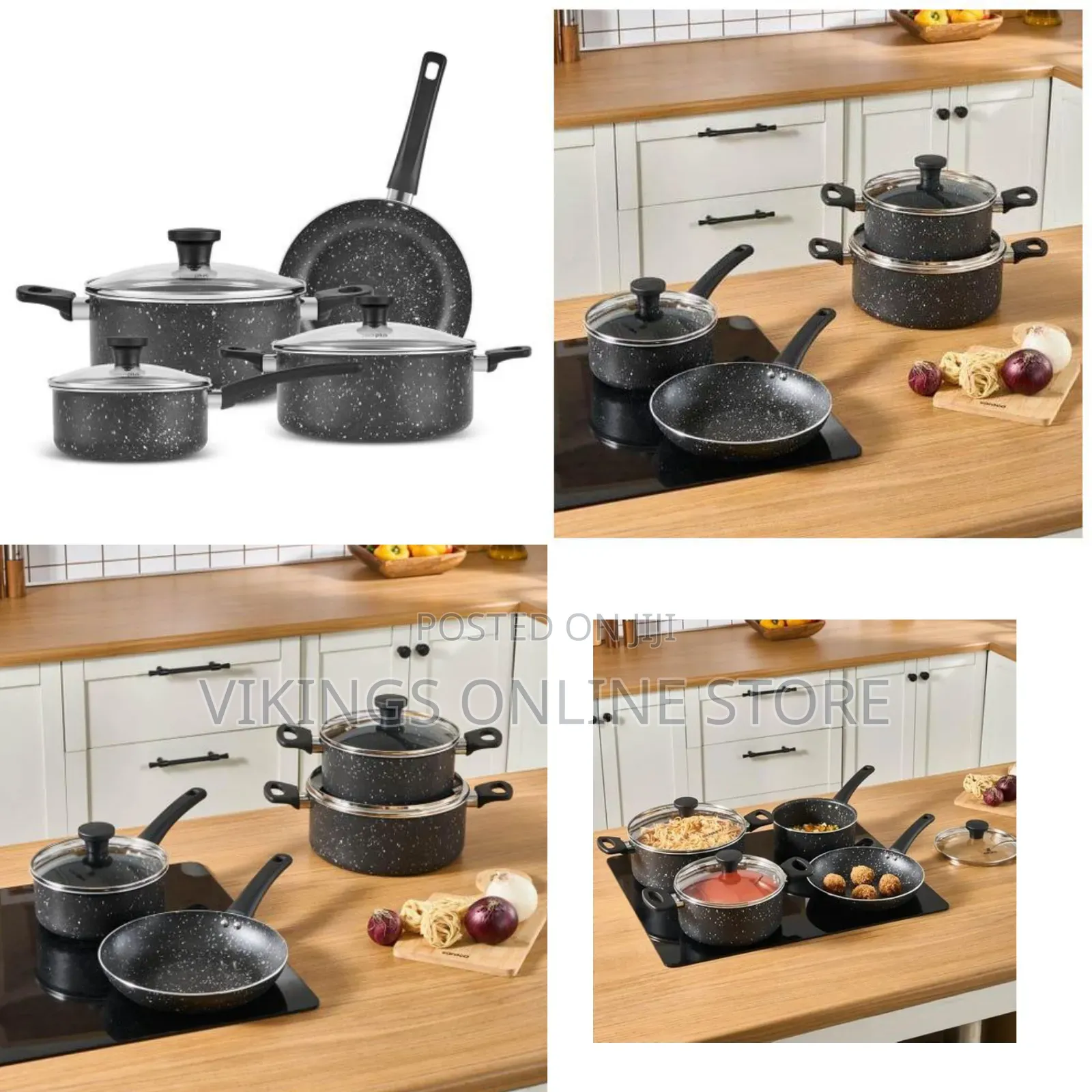7 Piece Non Stick Cookware Saucepans Cooking Pots Set Black Pan