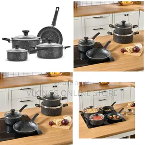 7 Piece Non Stick Cookware Saucepans Cooking Pots Set Black Pan