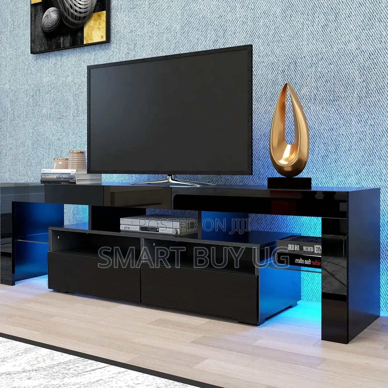 Modern TV Stand 1.5m Black Gloss | Low TV Table Free Delivery