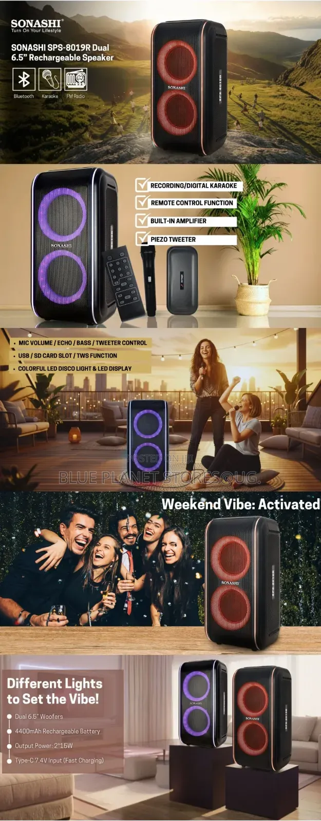 SONASHI Dual "6.5 Rechargeable Speaker With a Microphone \\ SPS-8019R