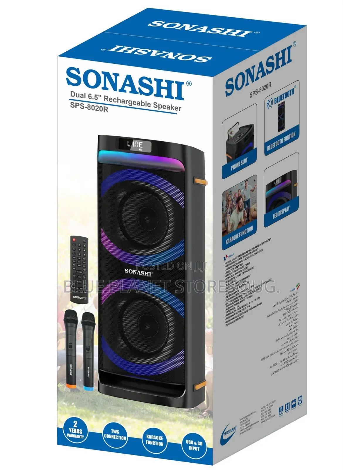 SONASHI Dual 6.5" Rechargeable Speakers With 2 Wireless Microphones.