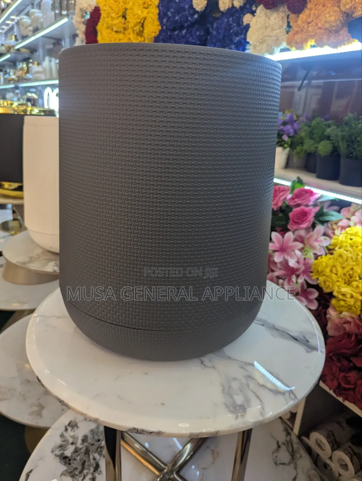 Dark Grey Textured Cylindrical Plastic Plant Pot