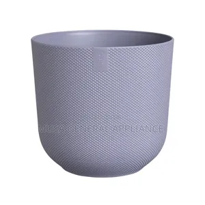 Dark Grey Textured Cylindrical Plastic Plant Pot