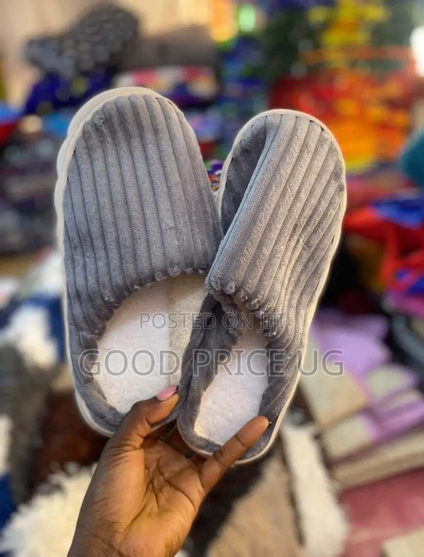 Grey Corduroy Plush House Slippers