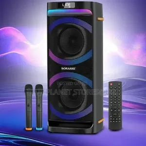 SONASHI Dual 6.5" Rechargeable Speakers With 2 Wireless Microphones.