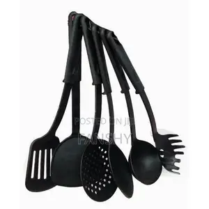 6 Pieces Set of Non Scratch Silicone/Plastic Kitchen Ladles - Black