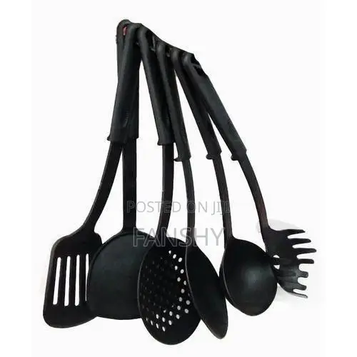 6 Pieces Set of Non Scratch Silicone/Plastic Kitchen Ladles - Black