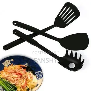 6 Pieces Set of Non Scratch Silicone/Plastic Kitchen Ladles - Black
