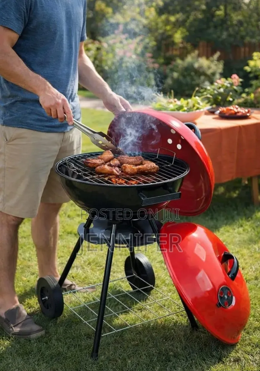 Portable Red Kettle Trolley BBQ Grill Charcoal Barbecue